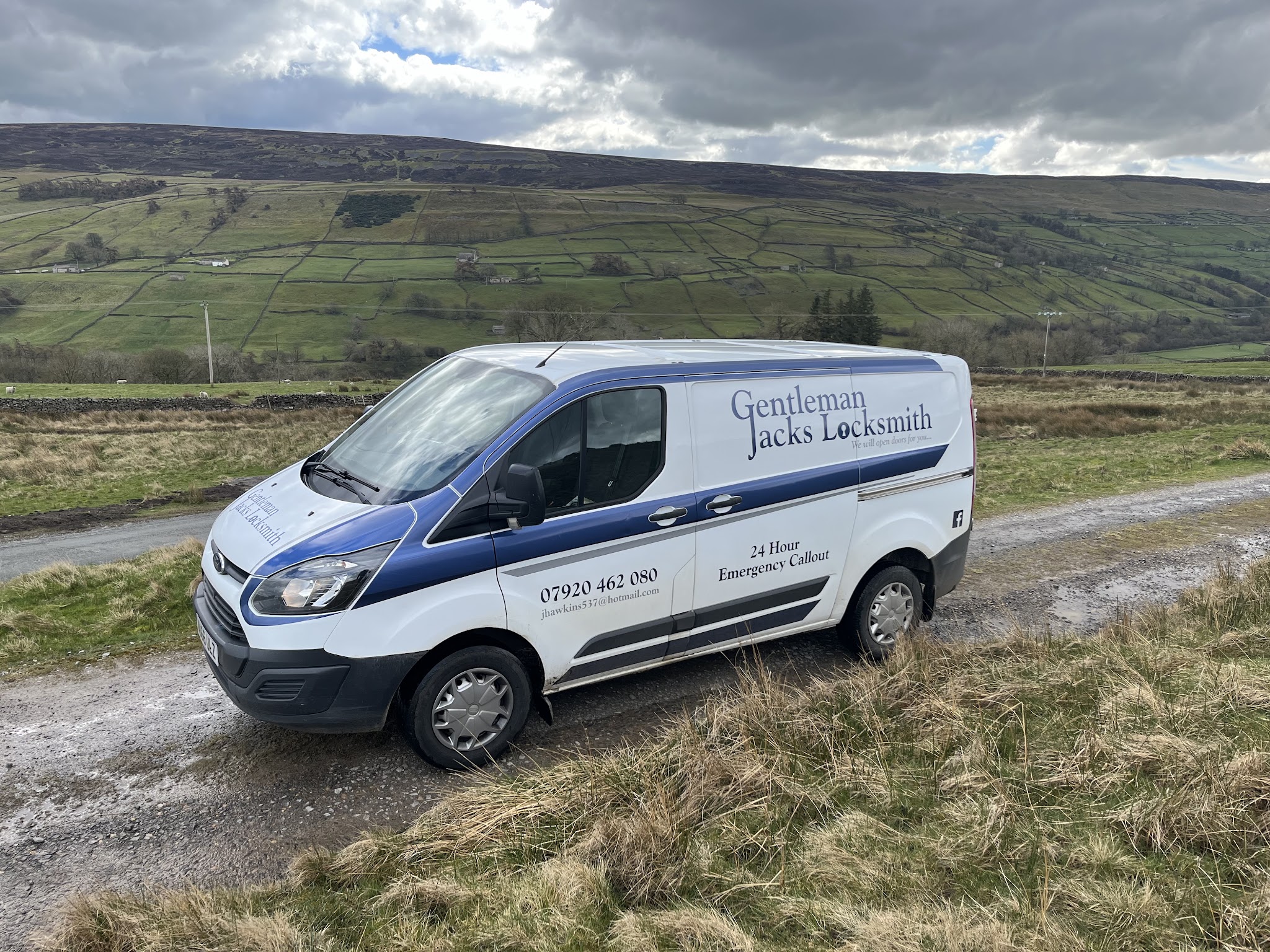The Gentleman Jacks Locksmith van parked on a track in the Yorkshire Dales